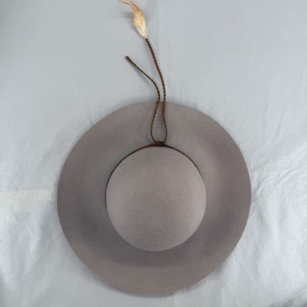American Eagle Grey 100% Wool Wide Brim Hat with Braided Feather Band OS